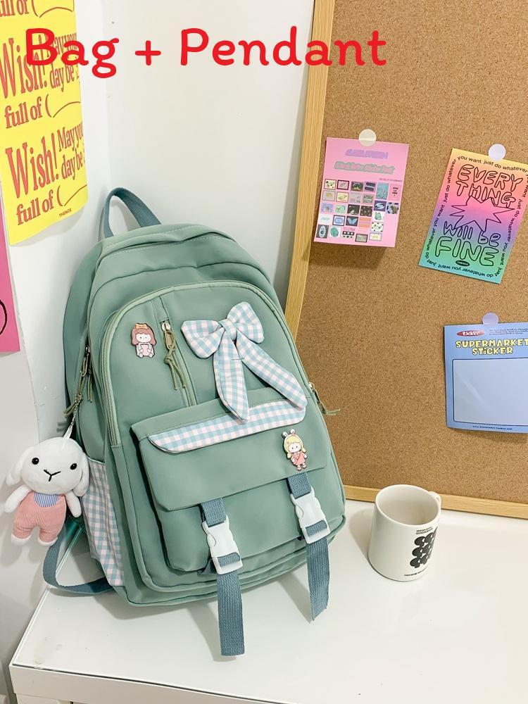 Mochila Bonita para Niñas con Estampado de Lazo y Nylon para la Escuela y Viajes