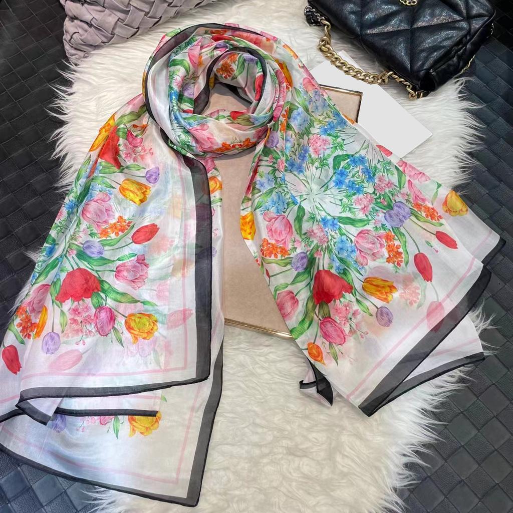 Yellow 100% Silk Long Scarf Hijab Female Summer Jungle Design Beach Shawls Fall Winter Mulberry Silk Scarfs Blue,Sky Blue