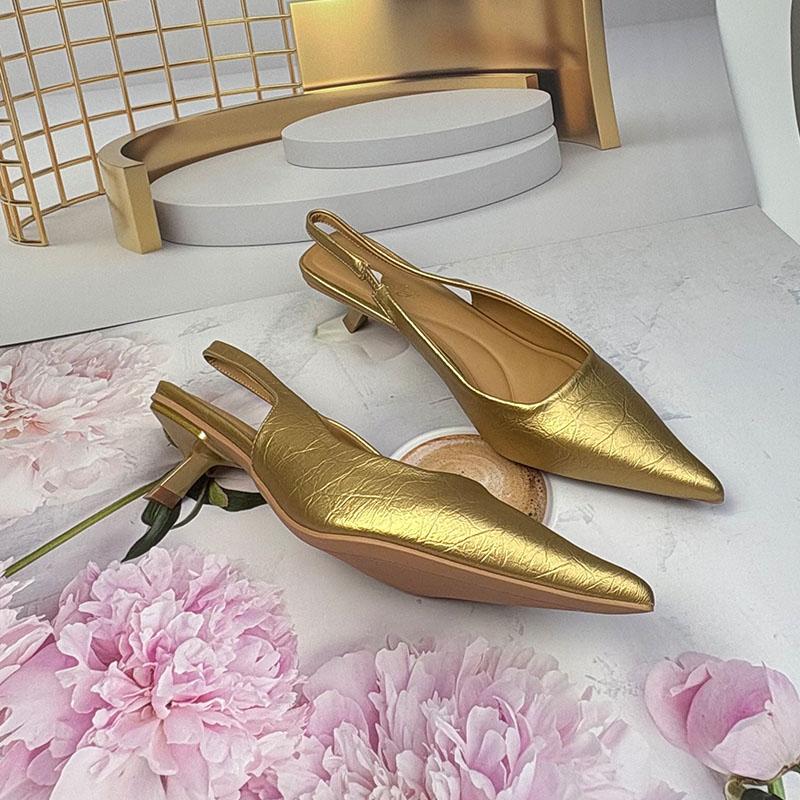 Fashion Fashion Pointed Toe Ladies Pumps Heels Shoes Shallow Female Slip On Footwear Silk Women Medium Heels Shoes Sandals 2025 New