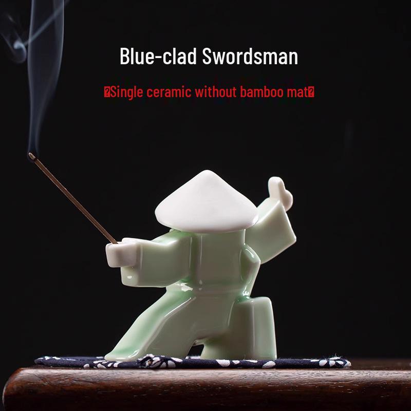 Ceramic Swordsman Incense Holder: Creative Sword-Dancing Ornament & Stick Burner Base