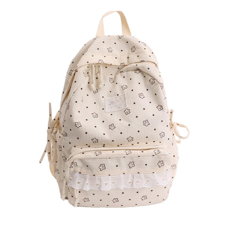 Corduroy Cute Girly Heart Backpack Korean StyleinsFresh Style Junior High School Student Backpack for Girls Lightweight Backpack