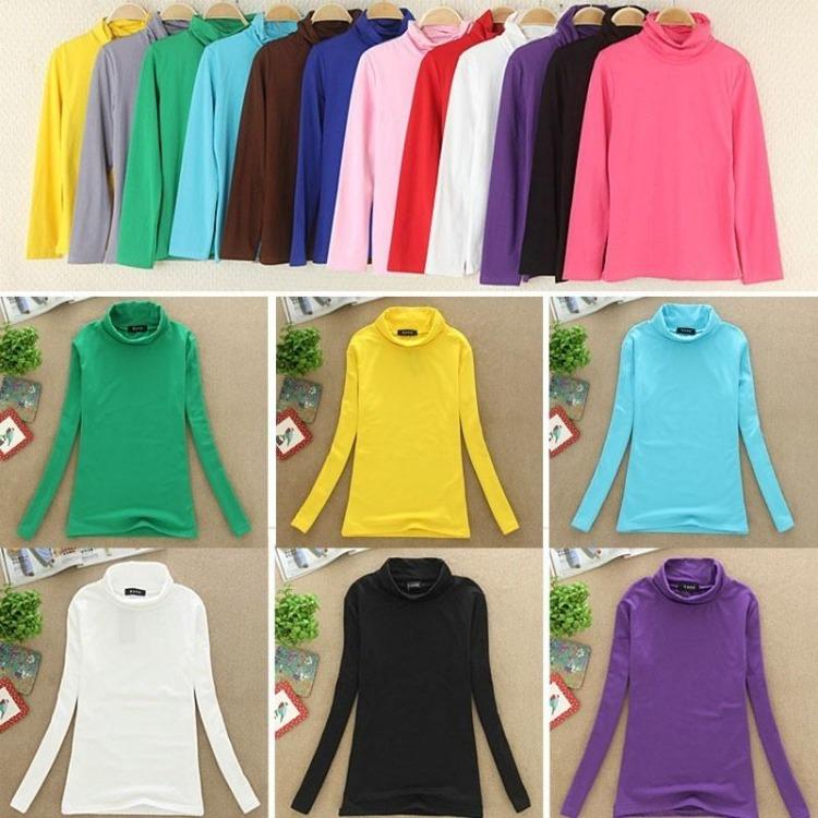 Women Stretch Cotton Turtleneck Long Sleeve Blouse Base Tops