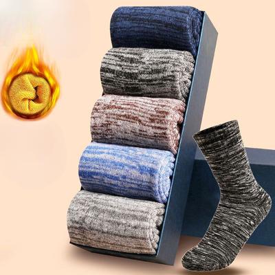 3/5 Pairs /Lot Men's Winter  Socks High Quality Medium Tube Plush Warm Terry Socks Solid Color Deodorant Soft Towel Socks