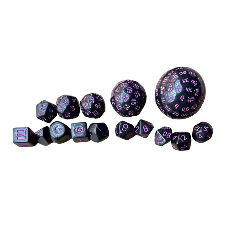 15 Piece Multiple Digit Face Opaque Black Polyhedral Dice Set for RPG D3 D4 D5 D6 D7 D8 D10 D12 D16 D20 D24 D30 D60 D100