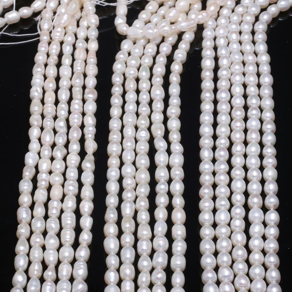 1String, Handmade Rice Beads, 4-5mm White Natural Shell Mother of Pearl Beads for Jewelry Making DIY Supplies, Wedding Birthday Gift Crafts 36cm