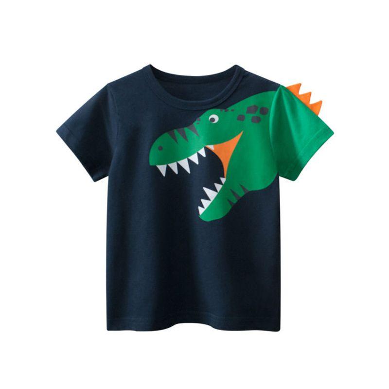 27Kids Clothes Pure Cotton Children s Clothing Summer Boy s Short-Sleeved T-shirt Children s Half Sleeve Baby Boy Dinosaur Clothes Royal Blue 90