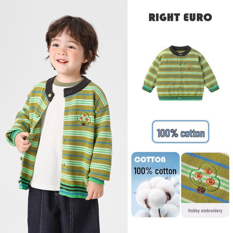 

Boys Striped Cotton Knit Cardigan Sweater - Autumn 2025 Kidswear 110 cm