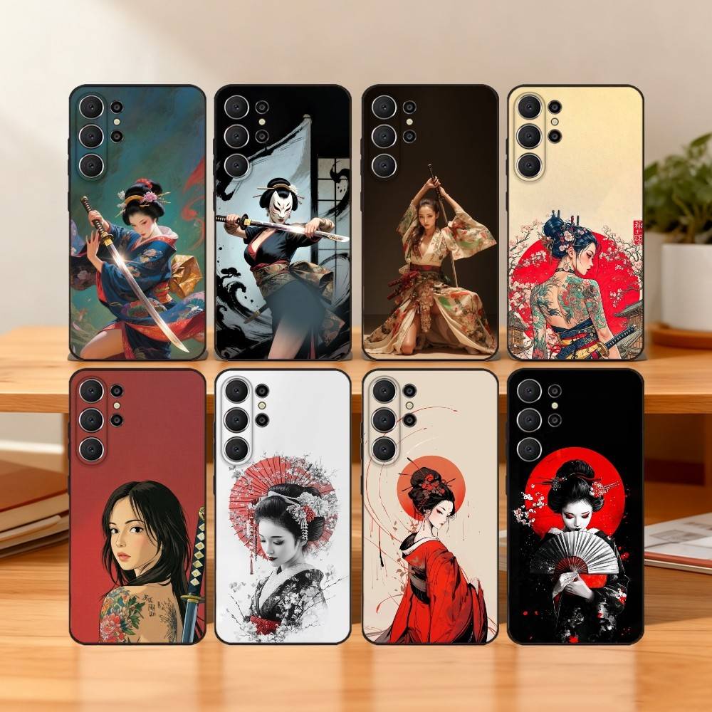 S-Samurai J-Japanese G-Geisha Phone Case For Samsung S25,S24,S21,S22,S23,S30,Ultra,S20,FE,Lite,10,9,Black Cover