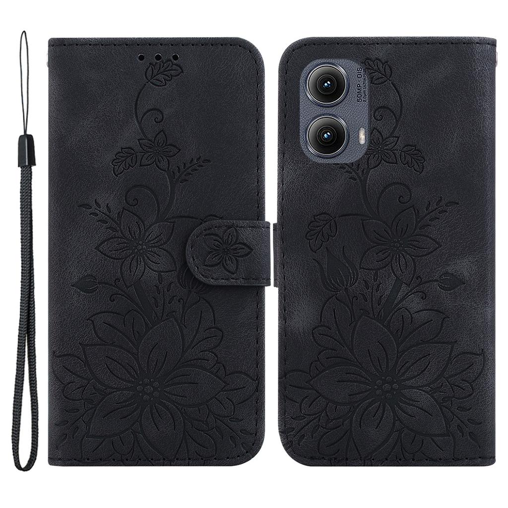 For Motorola Edge (2024) 5G Stand Case Lily Flower Imprint Leather Phone Cover