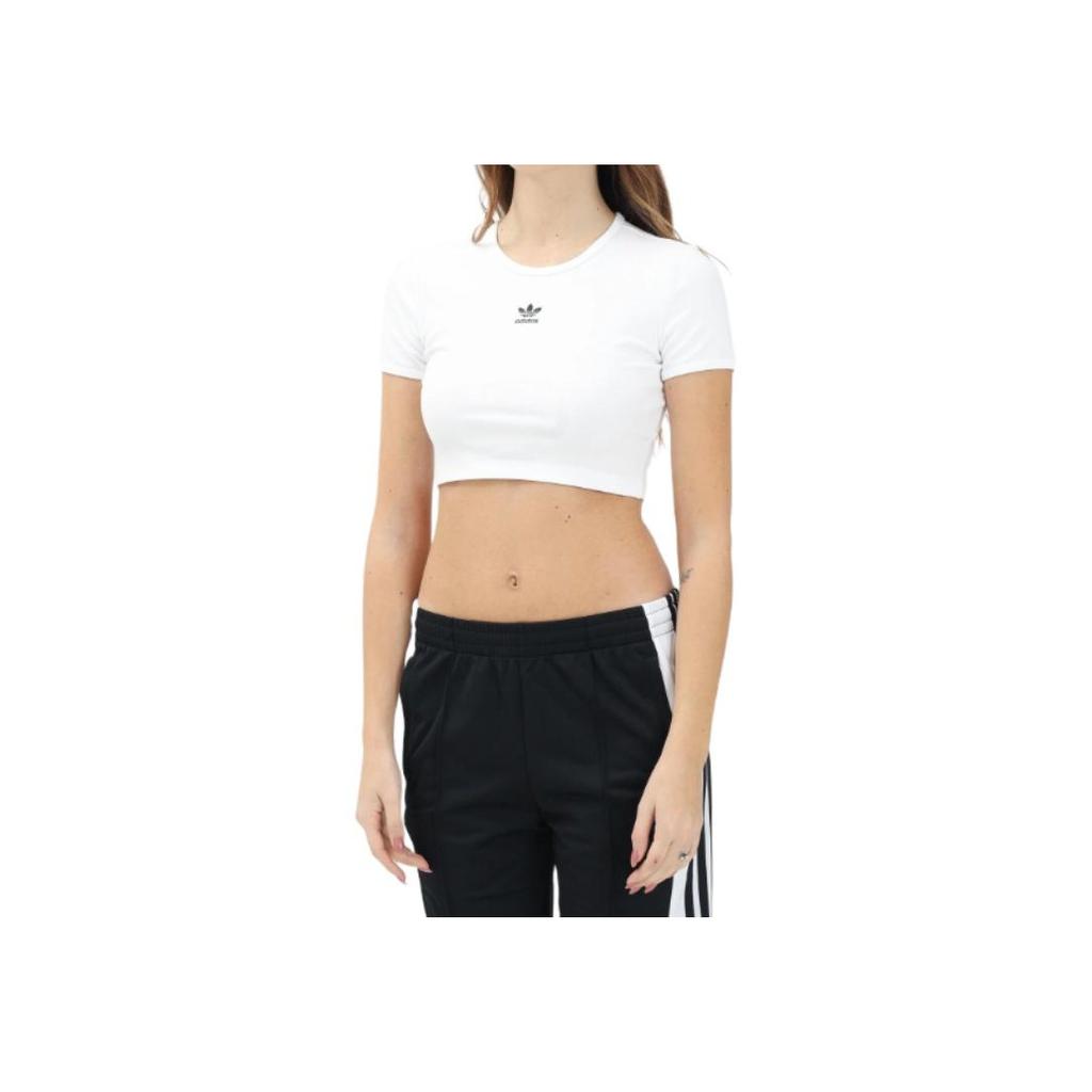 adidas Originals Logo Print Round Neck Slim Fit Short Sleeve T-Shirt Women Tops White JC9026