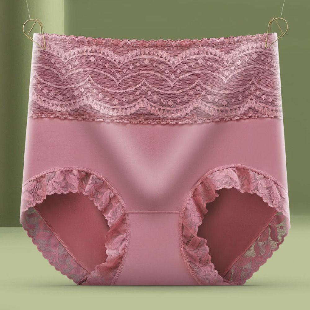High Waist Lace Seamless Briefs Thin Tummy Control Underwear Elastic Slimming Underpants  Lady