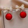 Valentine'S Day Red Faux Pearl Pendant Exquisite Bow Design Shiny Zirconia Inlaid Dangle Earrings Elegant Simple Style Delicate Female Earrings