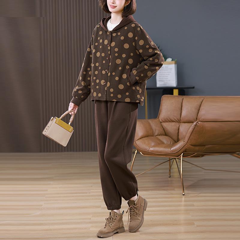 Plus Size Casual Hooded Jacket & Harem Pants Two-Piece Set