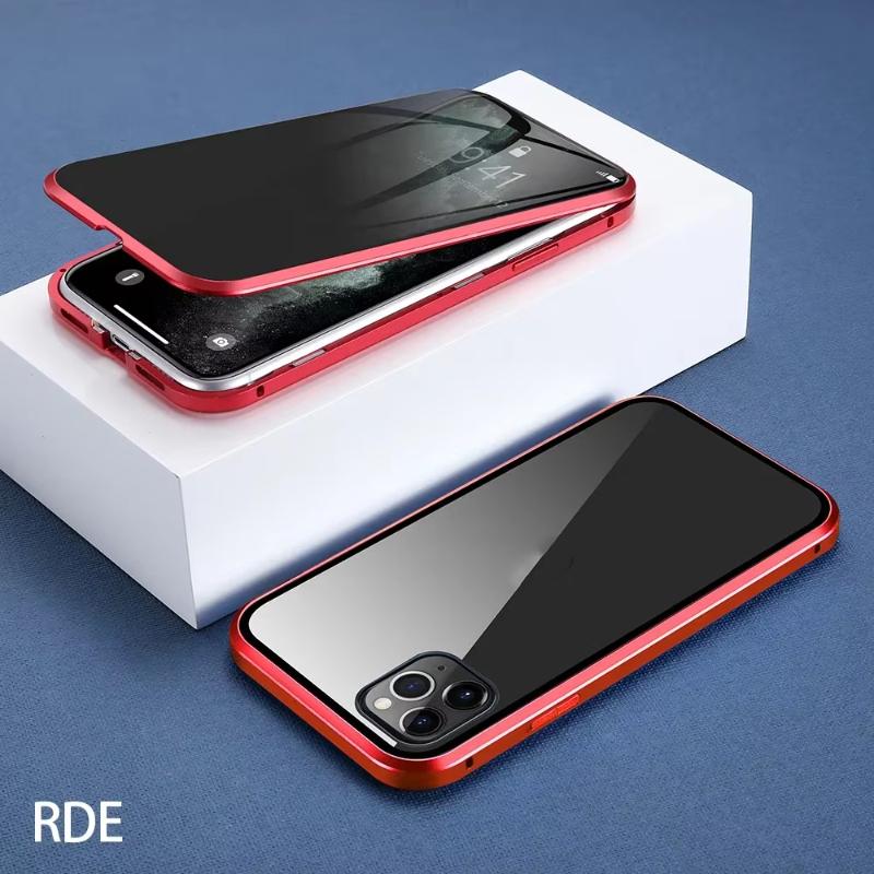 Para IPhone 16 15 14 13 12 11 Pro Max X XR 8 7 Protector de Pantalla de Privacidad Anti-miradas Funda para Teléfono Parachoques de Metal Cubierta a Prueba de Golpes de Doble Lado