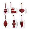 6pcs Wine Red Plush Candy Pine Cones Christmas Tree Decoration Flocking Christmas Themed Balls Ornament For Living Room