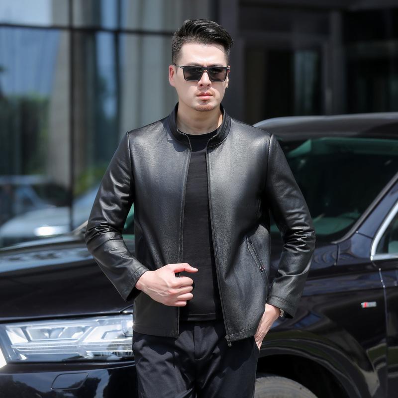 Autumn Genuine Leather Jacket Men's First Layer Cowhide Jacket Stand Collar Jacket Business Casual Men's Motorcycle Jacket