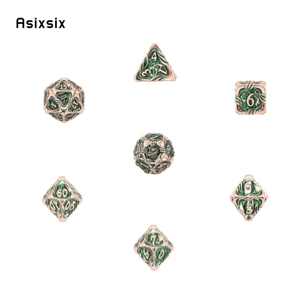 7 Pcs Yellow Green Tree Vine Metal Dice Solid Metal Polyhedral Dice Set Suitable for Role-Playing RPG Board Game Dice RPG
