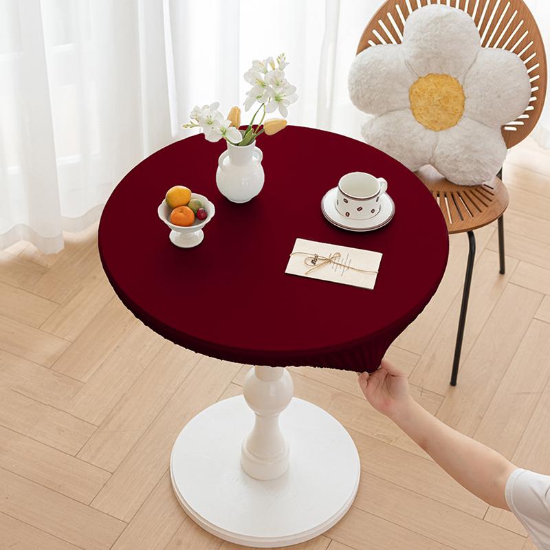 Round Pu Leather Table Cover Solid Color Elastic Tablecloth Waterproof Oilproof Waterproof Dinning Tablecloth Protector Desk Mat