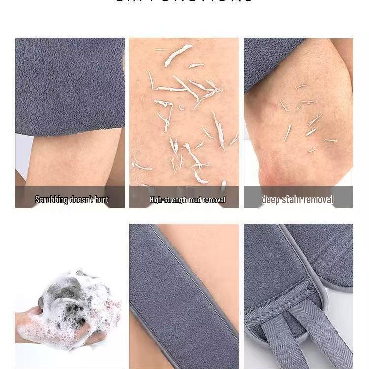Bath Scrub Set: Thickened Back-Pulling Strip & Stain-Removing Mud-Rubbing Gloves