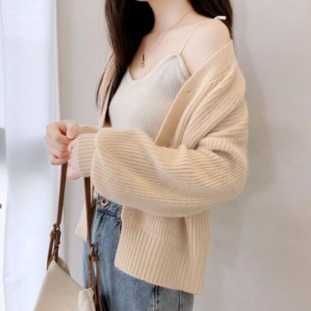 NaVaVa Nk2609 Simple Rib V Neck Long sleeVe Knit Cardigan