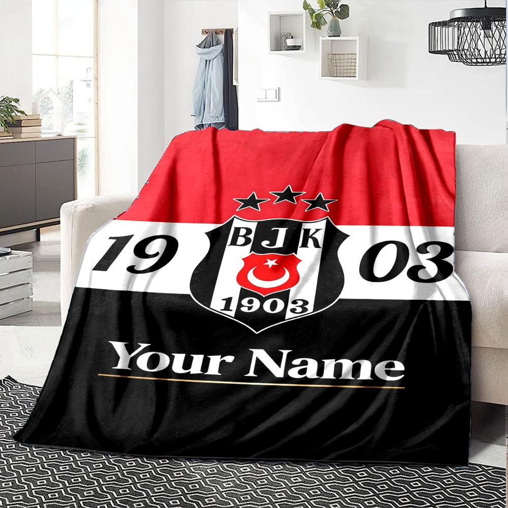 Name Custom Besiktas JK 1903 Print Flannel Blanket High Quality Warm Comfortable Cover for All Seasons Perfect for Gifts Home Decor