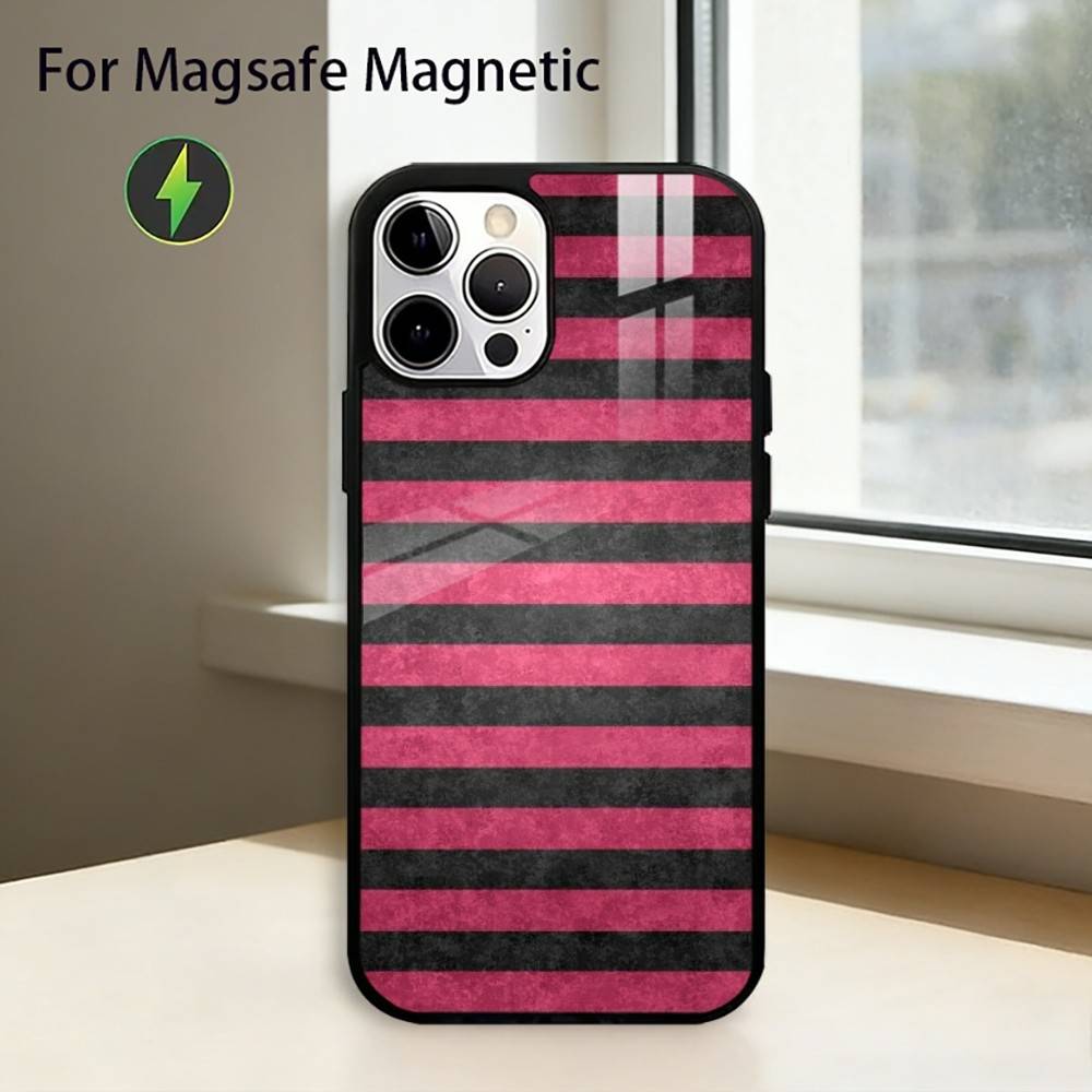 Burgundy White S-Stripe Phone Case For iPhone17,16,15,14,13,12,11 Plus,Pro Magnetic For Magsafe Wireless Charging