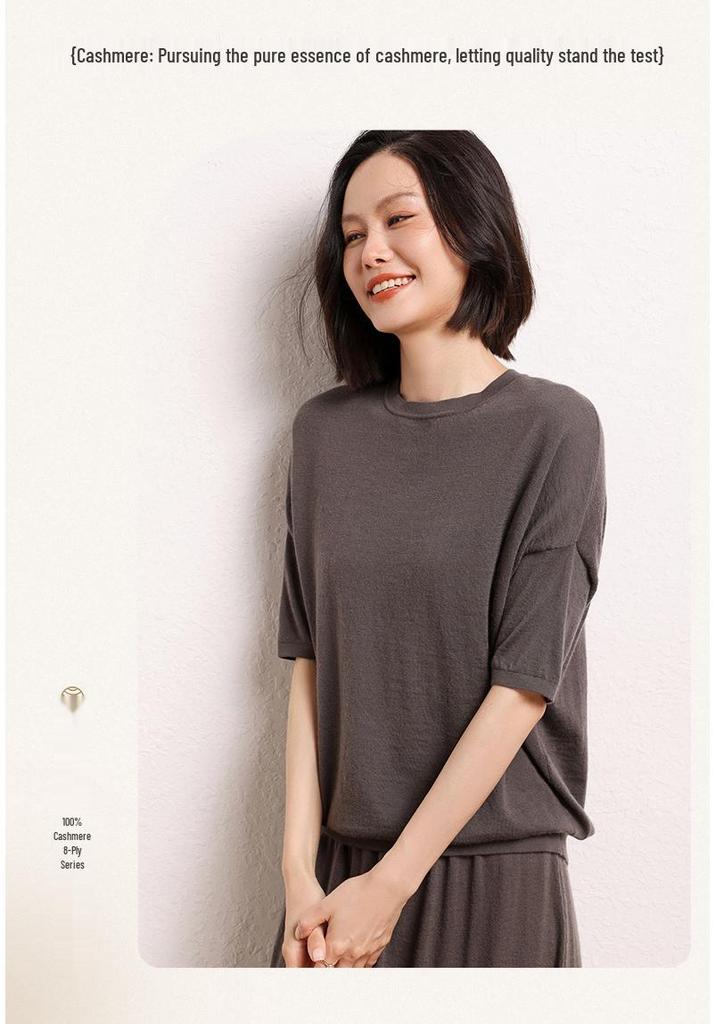Autumn/Winter 24 Women's 100% Cashmere Batwing Short Sleeve Knit Top