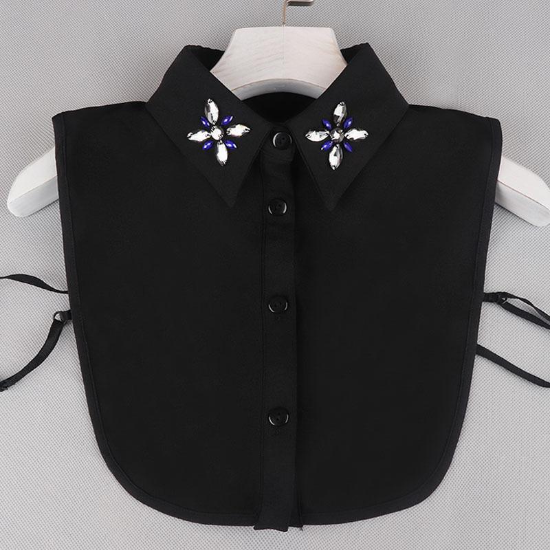 

Модная рубашка с накладным воротником со стразами, женская, с круглым вырезом, шифоновая, универсальная, женская, с накладным воротником, воротник-стойка с бусинами