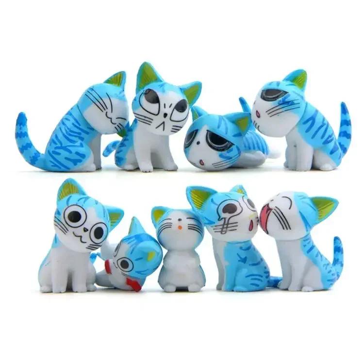 9Pcs/Set Cartoon Grey Sweet Cat Action Toy Figures 2-3CM
