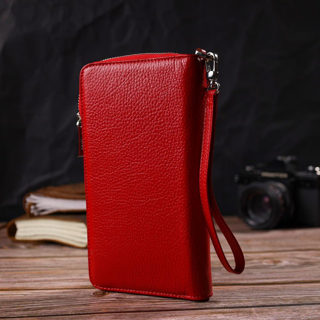 Bright Clutch for Women Made of Genuine Leather CANPELLINI 21921 Red