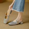 Square head woven hollow bag head half slippers women's 2025 summer new wear thick heel fashion sandals