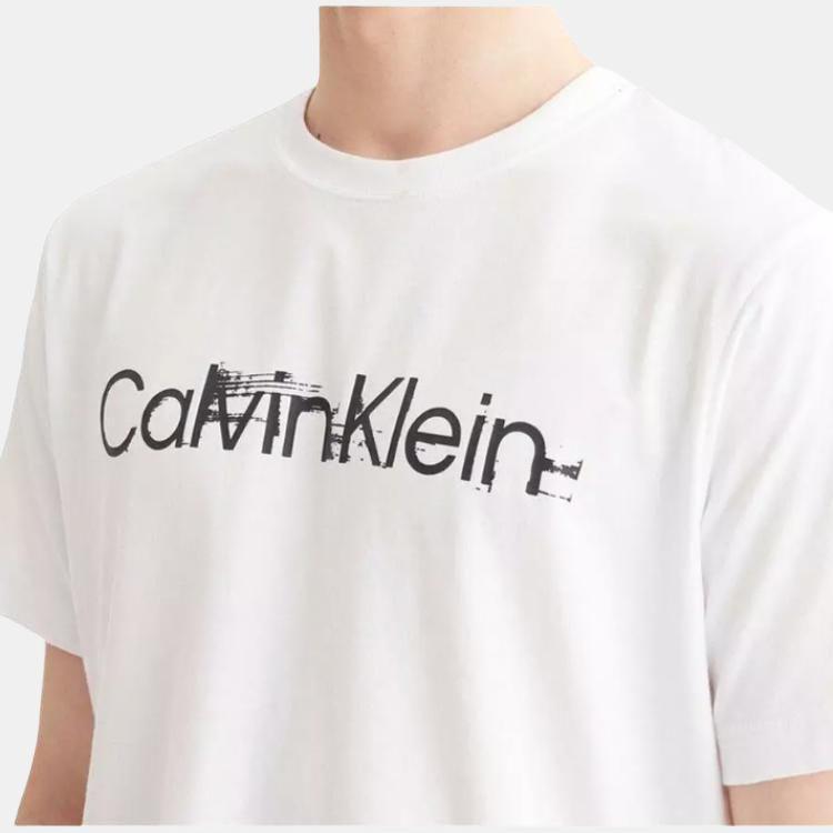 Calvin Klein Logo Print Crew Neck Short Sleeve T-Shirt Men Tops White GMS3K110-YAF