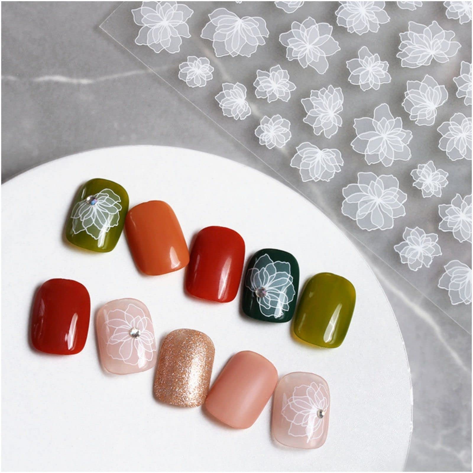 

COLORBIRD Nail Stickers Flower Lace Style Flower Transparent Flat Nail Parts Floral Pattern Sheer of (Set 3) (White) белый