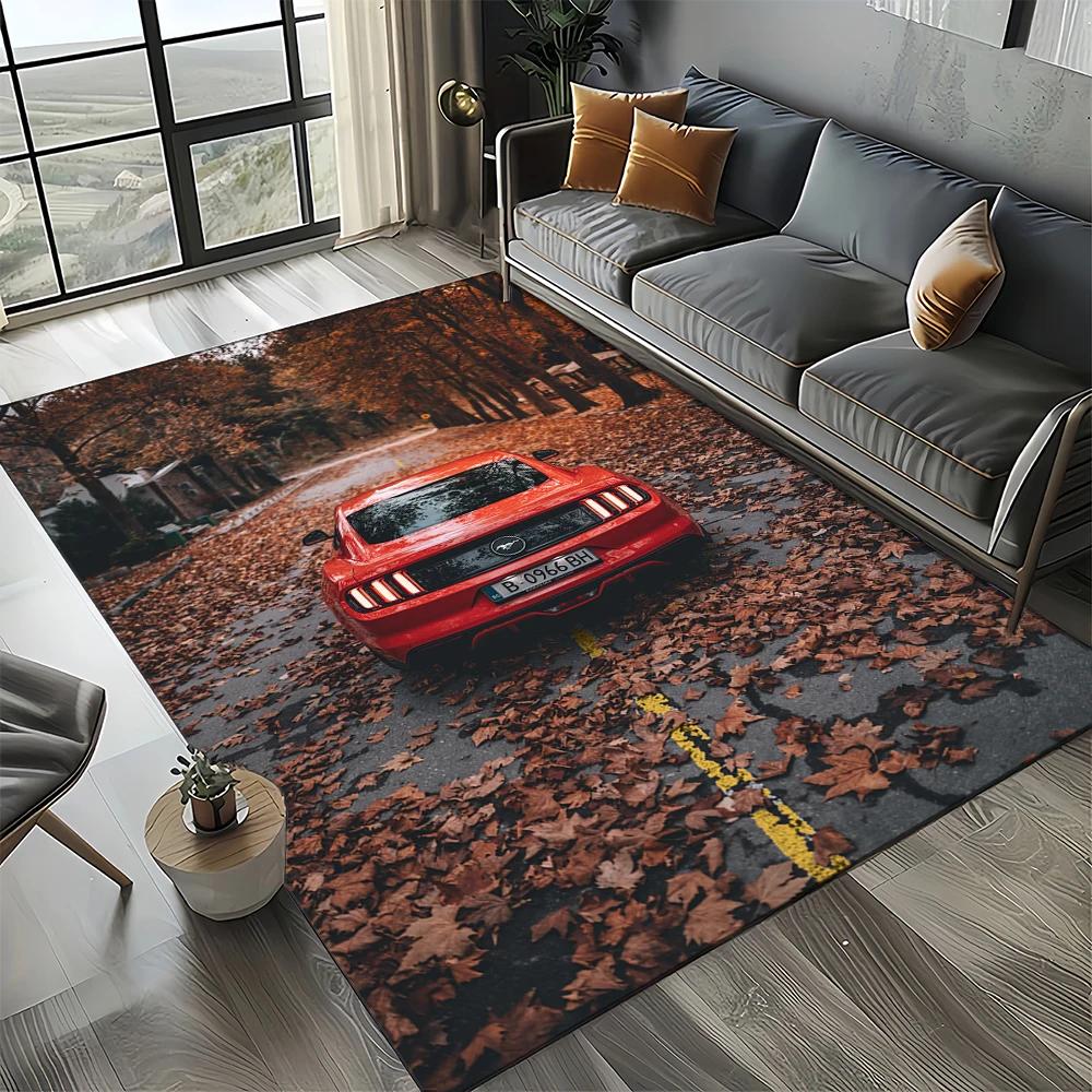 3D F-Ford Mustang Závodní Auto Motocykl Koberec Kobereček do Obývacího Pokoje Ložnice Domácí Dekorace Pohovky, Dětský Koberec Protiskluzová Podložka na Podlahu