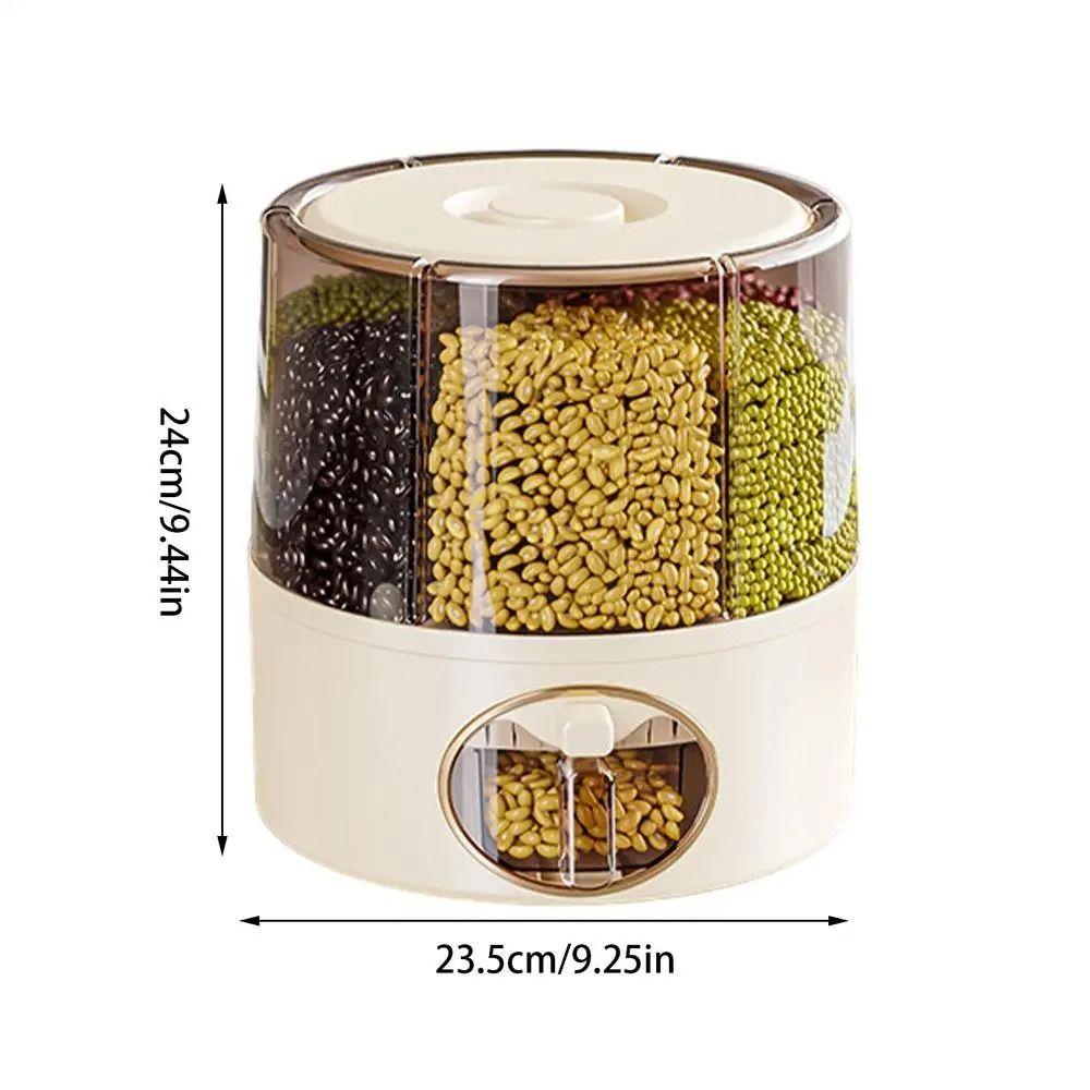 Rotatable Dividers Rice Dispenser One-Click Output Rotating Rice Bucket  Kitchen Storage