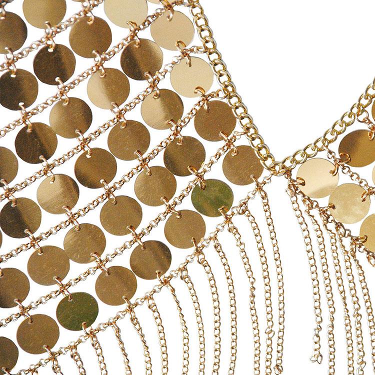 SC Moda Cadena de Sujetador con Lentejuelas Doradas Brillantes Cadena para la Cintura con Borlas Sexy para Club Nocturno Joyería Corporal Hueca para Mujeres