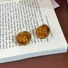 Gradient Amber Maillard Round Stud Earrings for Women - Unique High-End Ear Jewelry