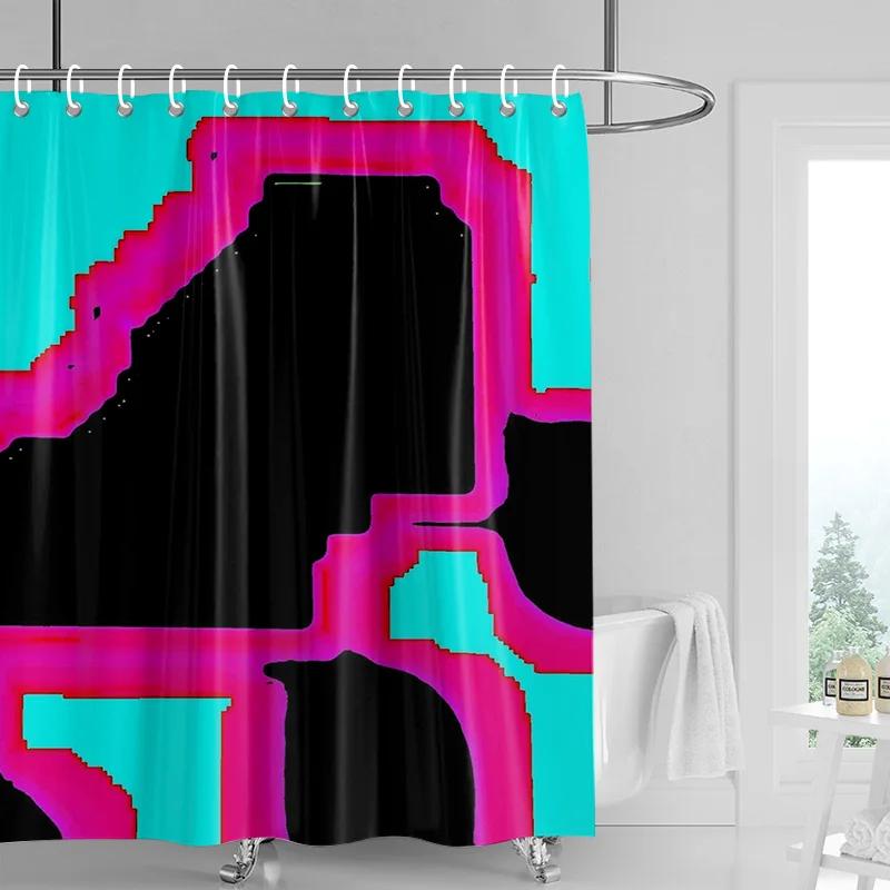 Abstract Ocean Wave Shower Curtain - Turquoise & Purple Brushstrokes, Waterproof With Grommets, Coastal Bathroom Decor