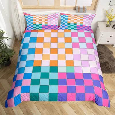Plaid Grid Duvet Cover Set Queen King Checkerboard Bedding Set for Kids Adults Modern Room Decor 3 Piece Set with 2 Pillowcases
