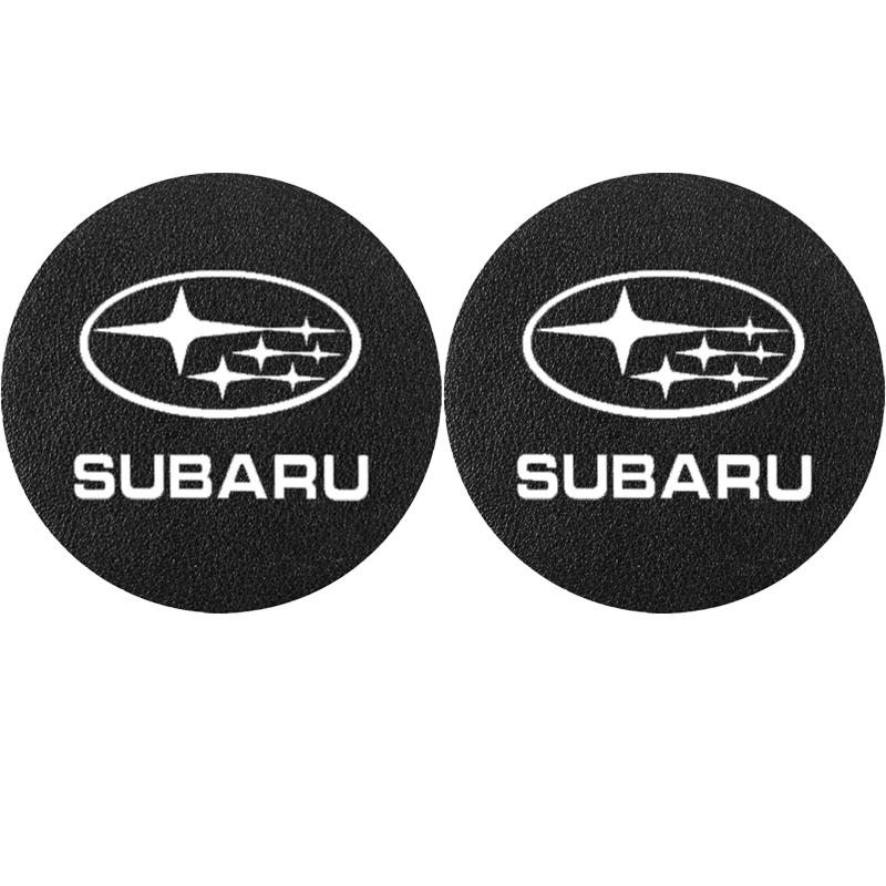 For Subaru STI Forester Impreza Legacy Outback XV BRZ WRX Tribeca 2Pcs Leather Coaster Cushion Anti-Noise Water Cup Pad ge3