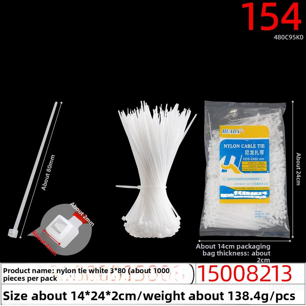 Large White Nylon Cable Ties of 4*150*4*200*5*250*3*60*3*80