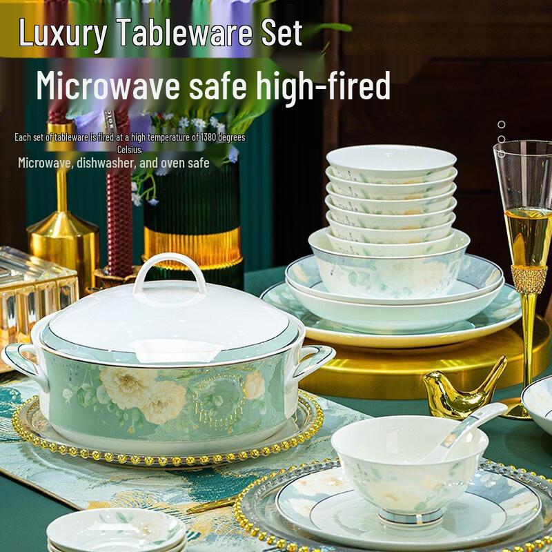 Ling Shi 58-Piece Chinese Bone China Dinnerware Set