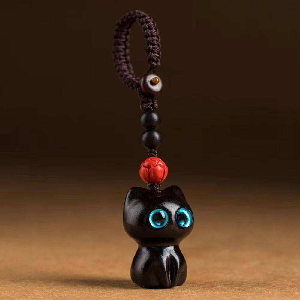Handmade Craft Wood Car Keyring Wood Material DIY Keychain Components New Cat Shape Charm