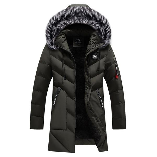 Новая мужская пуховая куртка Зимняя куртка Модная хлопковая пуховая куртка Средней длины Толстая Теплая С капюшоном Пуховая хлопковая куртка Мужская L зелёный