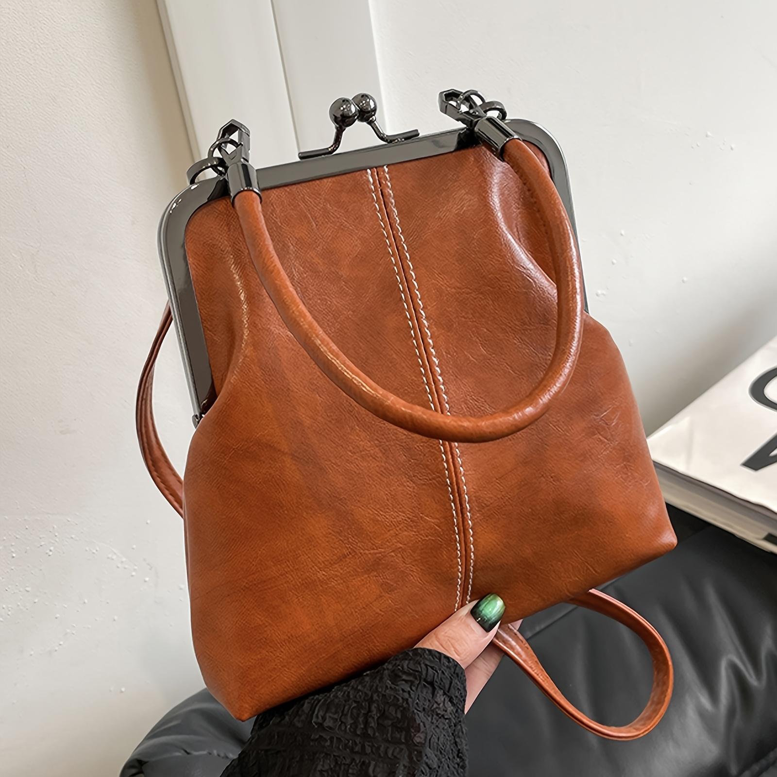 

Travel Accessories Women s Fashion Crossbody Bag with Twist Lock Closure, Removable Shoulder Strap Handbag, Solid Color коричневый