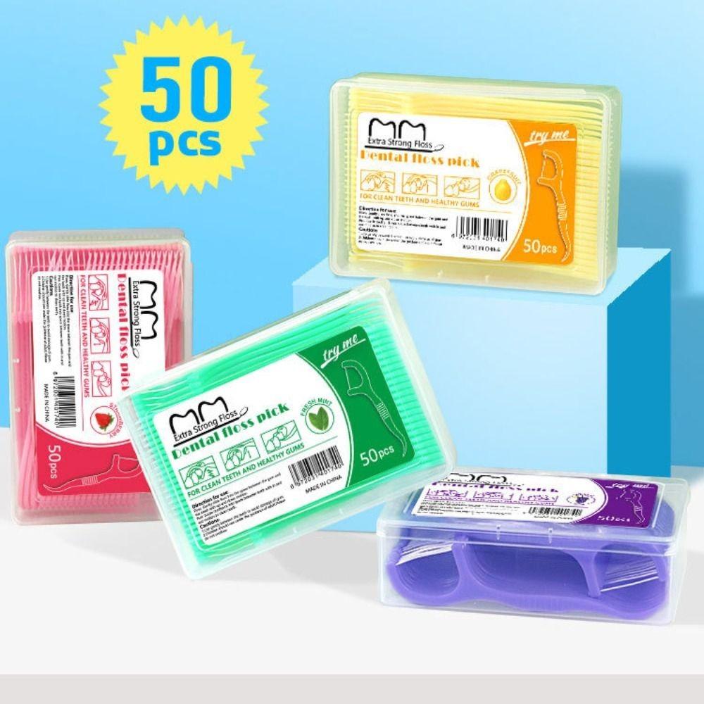 Portable Dental Floss Stick 50 Sticks/Box Teeth Cleaning Tool Fruit Flavored Floss  Oral Care
