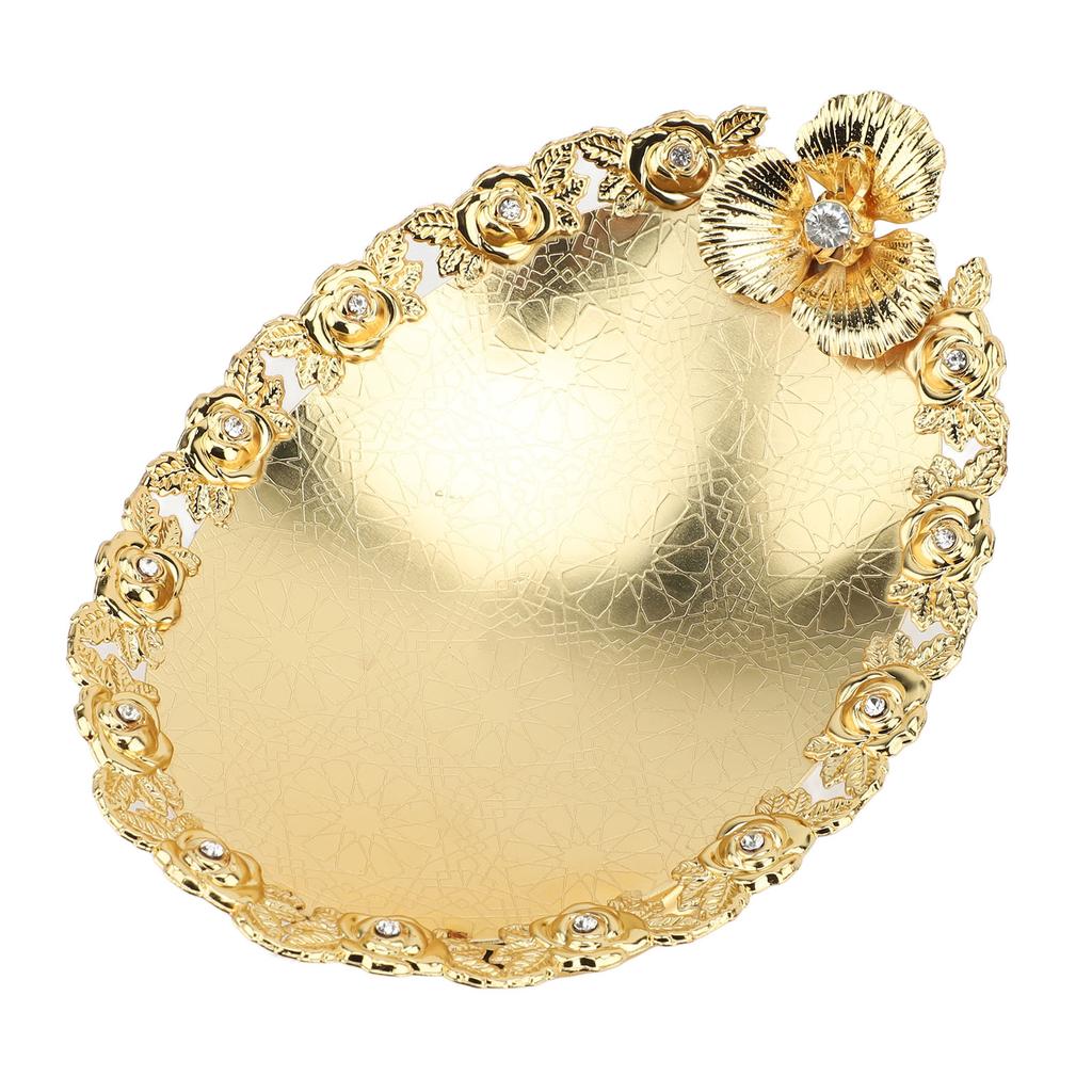 European Cake Stand Golden Fruit Tray Candy Serving Plate Oval Snack Dessert Storage Plate for Home