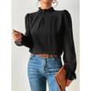 Autumn Elegant Ladies Office Shirt Tops Fashion Lace Long Sleeve T-Shirts Chiffon Shirts Casual Slim Mock Neck Blouse For Womens