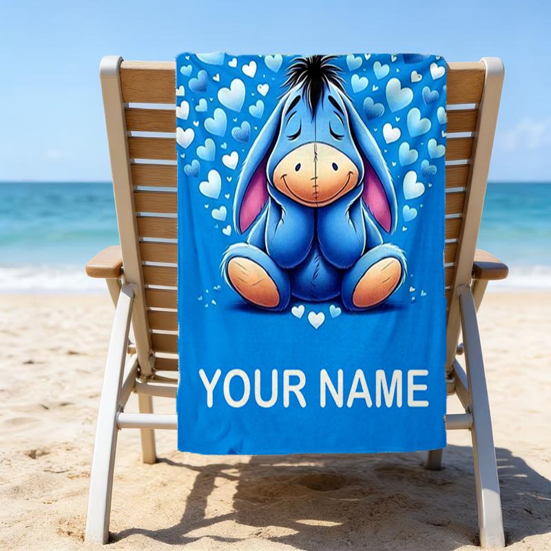 1pc Eeyore1 Beach Towel with Custom Name, Beach/Swimming/Bath/Picnic/Camping Towel, Suitable for Seaside Beaches