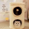 Compact Cat Tree & Bed with Enclosed Two-Layer Design, Scratching Board, Sisal Barrel - All-Season